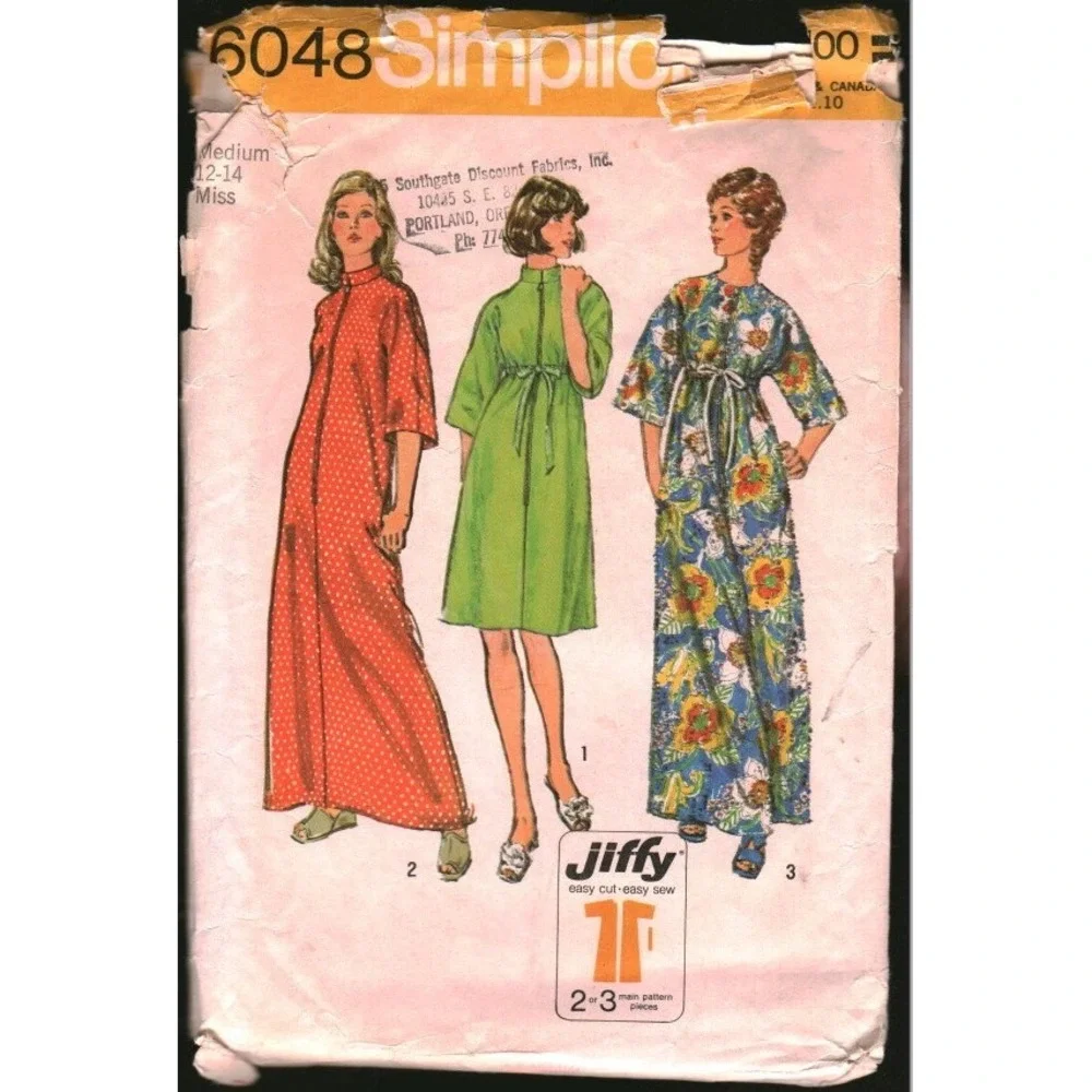 Vintage Simplicity 6048 Jiffy Robe Sewing Pattern Size Medium Kimono Sleeve